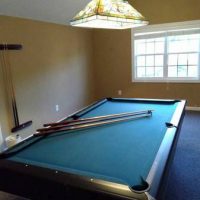 Full Size Pool Table, Cues, And Billiard Lamp